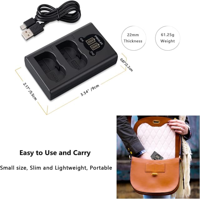 Detalle de PHOLSY Dual-Ladegerät EN-EL15 (MH-25 / MH-25a) für Nikon Z & D, 2 Akkus gleichzeitig