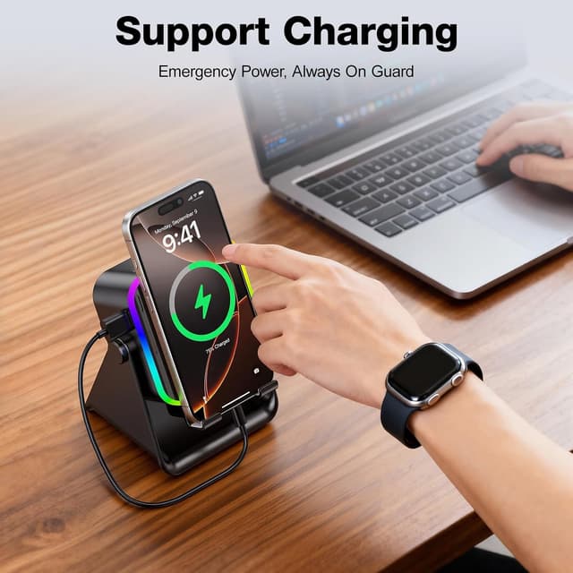 Detalle de Wireless Induction Audio Bluetooth Speaker (Square, Black) with RGB & Phone Stand