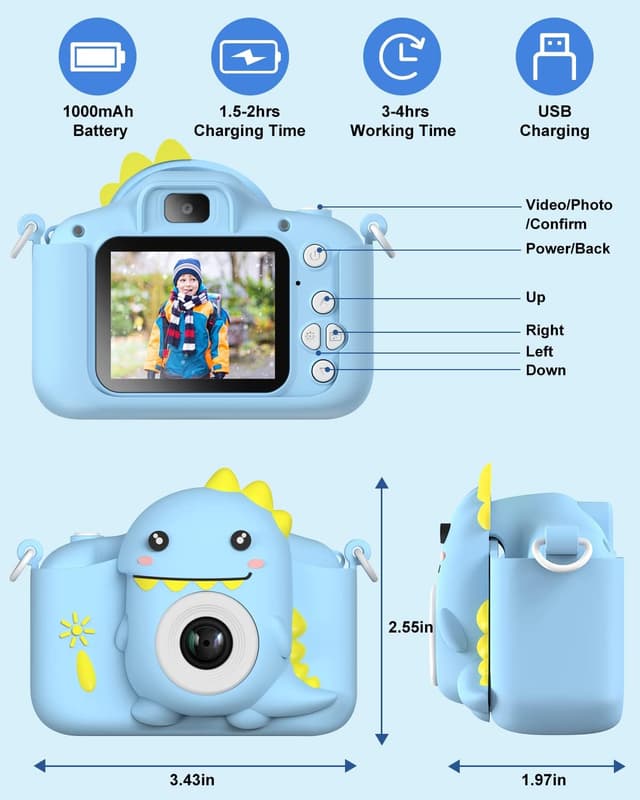 Thumbnail 6 de Hangrui Kids Camera (20MP) with Dual Lens, 2-inch IPS Screen & 1080P Video for ages 3–12 (Blue)