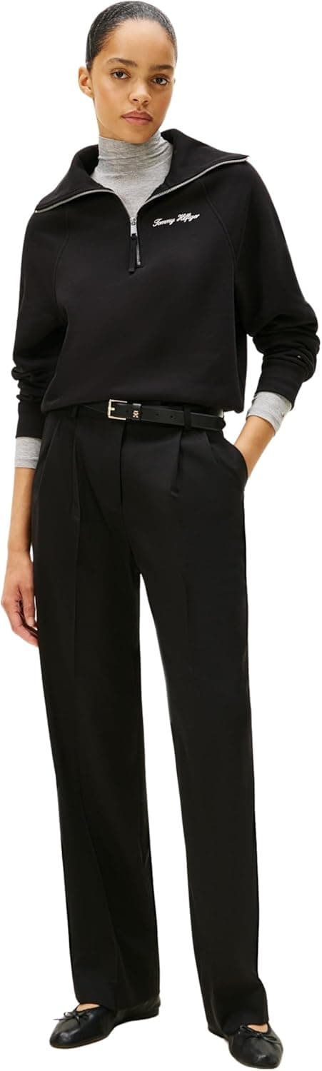 Detalle de Tommy Hilfiger Women’s Classic Script Fleece Half Zip Sweatshirt