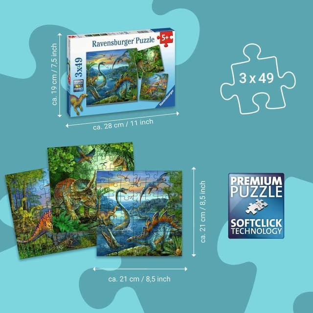 Thumbnail 5 de Ravensburger Puzzle 3x49 “Dinosauri” per bambini (dai 5 anni), 18x18 cm