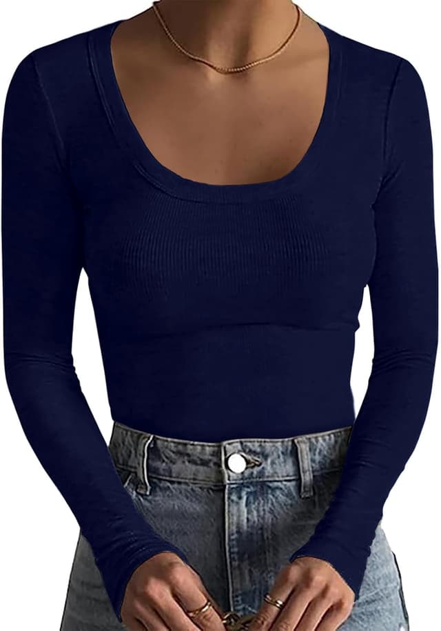 Thumbnail 4 de Basicspace Damen Tops Tiefer U-Ausschnitt