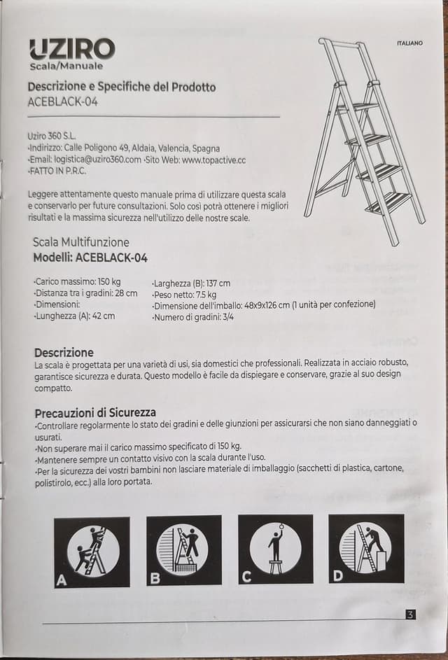 Thumbnail 1 de UZIRO Escalera plegable 3 peldaños