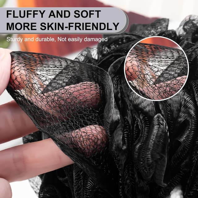 Detalle de MTDLYICE XXL Loofah Sponge XXL-100g, Soft Mesh Shower Puff (Black) — 4-Pack