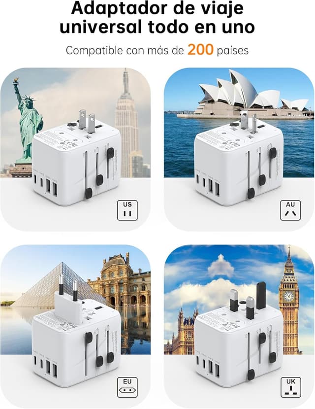 Detalle 2 de NOVOO Adaptador Universal de Viaje con USB-C y USB 🔌