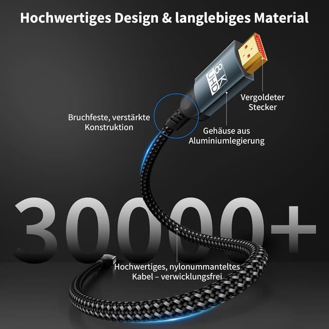 Thumbnail 6 de HDMI-Kabel 2,5 m „Ultra High Speed“ (HDMI 2.1) für 10K/8K, 4K@240 Hz, HDR10+ eARC – kompatibel mit PS5 & Xbox