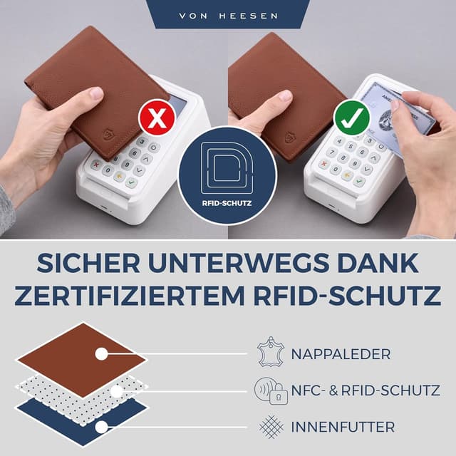 Detalle de VON HEESEN Leder-Geldbörse mit RFID-Schutz aus Echtleder (Cognac-Braun)