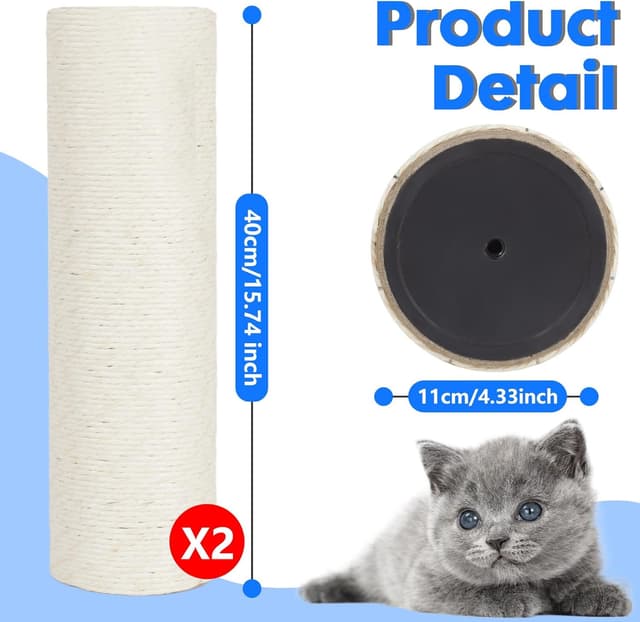 Detalle de Pinkgarden Thick Natural Sisal Cat Scratching Post Refill (2 Pack) – 15.7in Length, 4.5in Thick