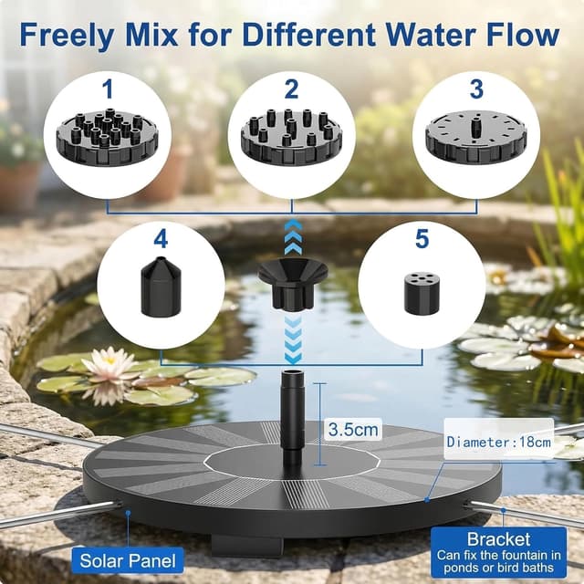 Detalle 2 de AebeChun Solar Springbrunnen für außen – schwimmende Fontänenpumpe mit 6 Fontänenstilen