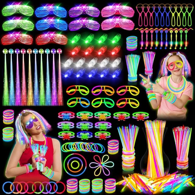 Detalle de OLUPP Glow in the Dark Party Supplies (264 PCS) with LED Glasses, Glow Sticks, Finger Lights, Hair Clips & More
