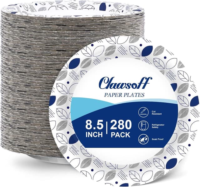Thumbnail 6 de Clawsoff 8.5 Inch Paper Plates Bulk (280 Count) — Heavy-Duty Cut & Soak Proof Disposable Plates