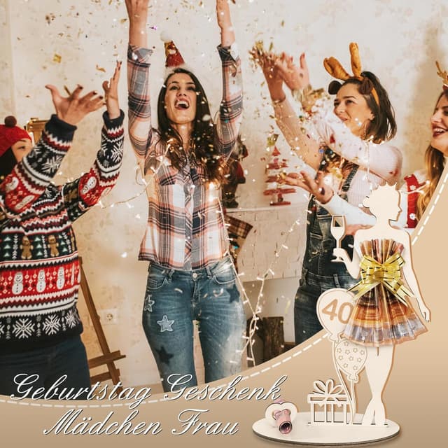 Detalle 2 de Geldgeschenke Geburtstag Frau (40. Geburtstag) – personalisierbares Holz-Schild als Gästebuch