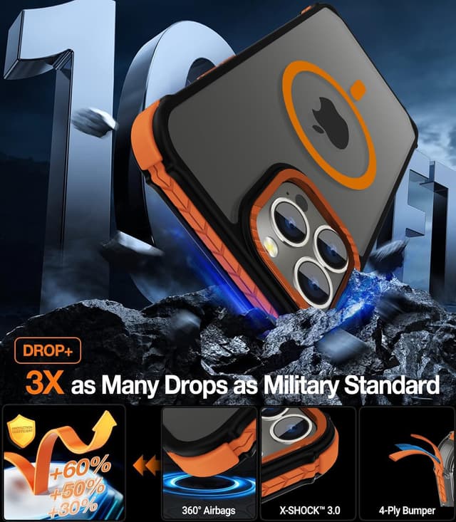 Detalle de DEERLAMN Strong Magnetic Case for iPhone 15 Pro Max (6.7-inch) with MagSafe Compatibility, Frosted Orange