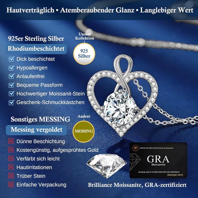 Detalle de LOUISA SECRET Collana da donna Cuore Infinito Eternal in argento 925 con moissanite