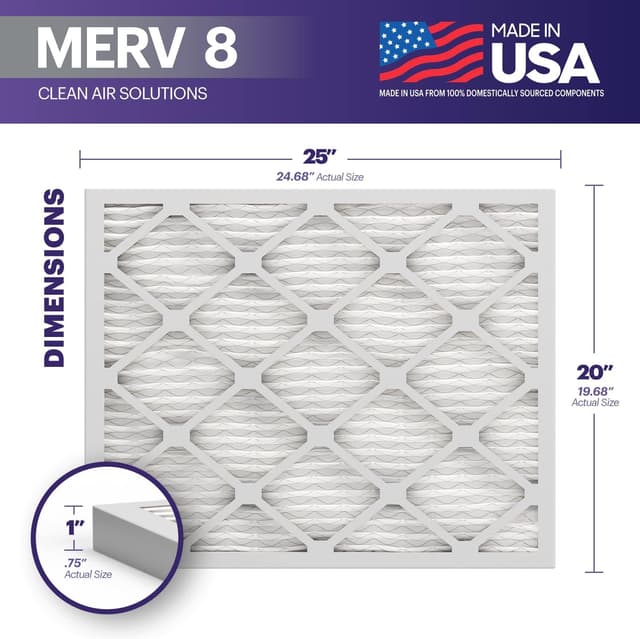 Detalle 2 de BNX TruFilter 20x25x1 MERV 8 Air Filter (6-Pack) – Electrostatic Pleated HVAC AC Furnace Filters, Made in USA