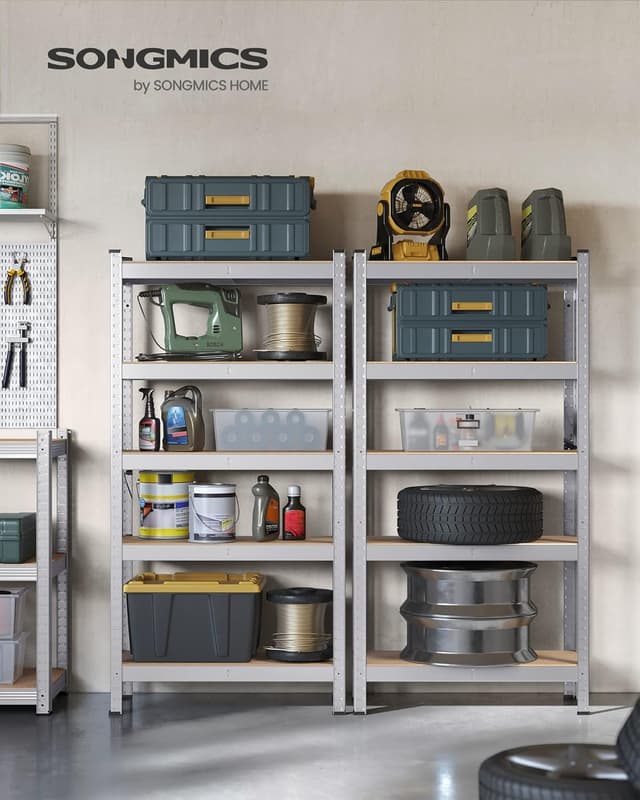 Detalle 2 de SONGMICS Schwerlastregal GLR030E02 im 2er-Set (30 x 75 x 150 cm) mit 5 höhenverstellbaren Ablagen, bis 650 kg belastbar