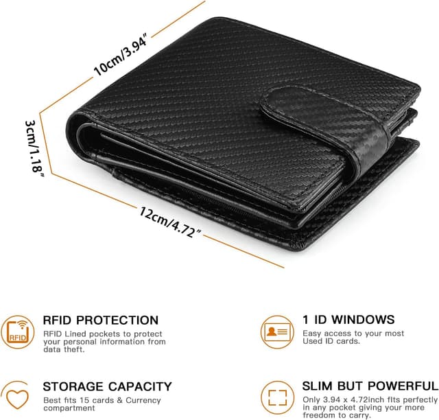 Detalle 2 de GAEKEAO RFID blocking leather bifold wallet with zip coin pocket and ID window (15 card slots)