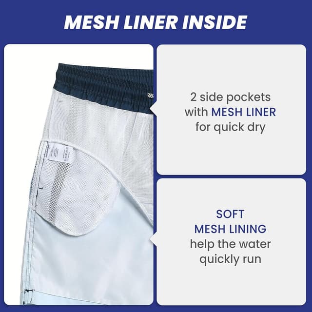 Detalle de MaaMgic men’s quick-dry swimming shorts with mesh lining, pockets and drawstring