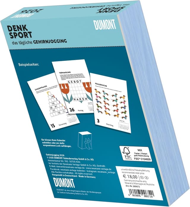 Detalle 2 de DUMONT Gehirnjogging 2026 – Tagesabreißkalender 15 x 21 cm mit Rätseln (313 Seiten)
