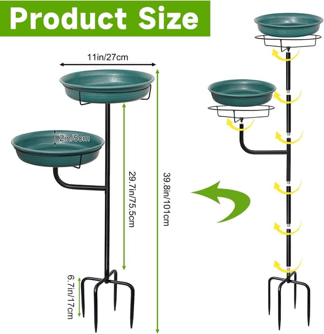 Thumbnail 1 de Vogeltränke Vogelbad Schale stehend – freistehende Vogelbad-Schüssel für den Garten (grün)