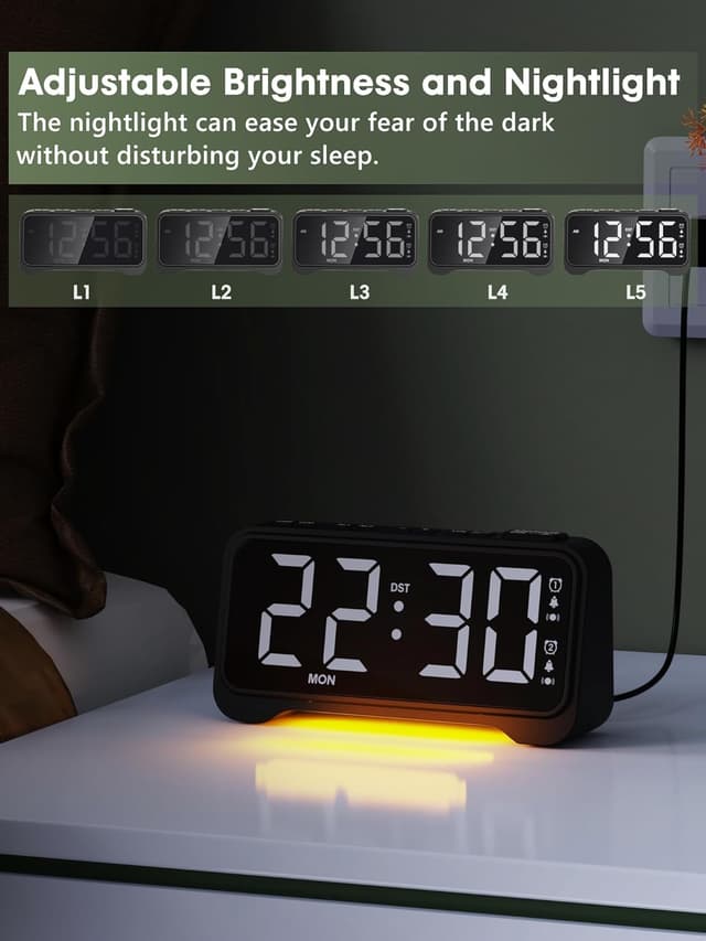Detalle de ROCAM Alarm Clock for Heavy Sleepers with Bed Shaker, Loud Alarm, Dual Alarm & Dimmable LED Display