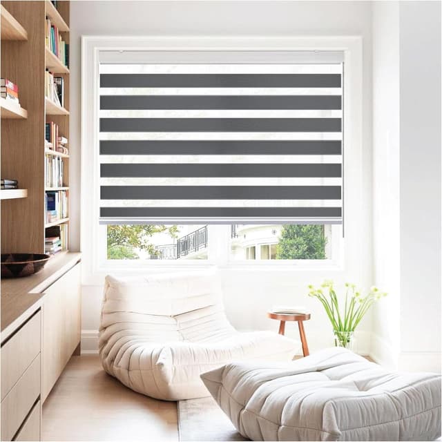 Detalle de Rehan & Co Grey Day and Night Zebra Roller Blinds (Dual Layer) for Windows & Doors, 64cm W x 165cm L