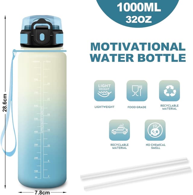 Detalle 2 de JAPORIA Botella Agua Deportiva 1L una cantimplora segura y motivadora