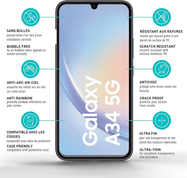 Detalle 2 de smartect Verre Trempé (2 pièces) pour Samsung Galaxy A34 5G, plein écran mat anti-rayures