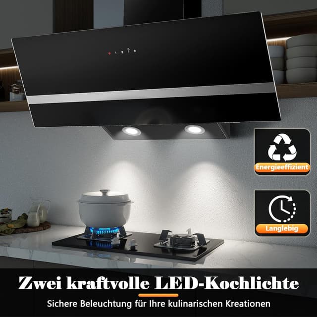 Thumbnail 6 de SNDOAS A+++ 90 cm Dunstabzugshaube (Abluft/Umluft) 450 m³/h, 3 Stufen + Boost, Schräghaube schwarz