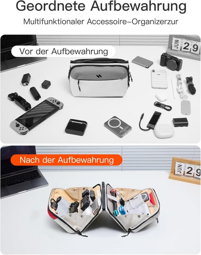 Detalle de Inateck multifunktionale Kabeltasche Elektronik-Organizer mit spritzwassergeschütztem Design für Reisen & Pendeln