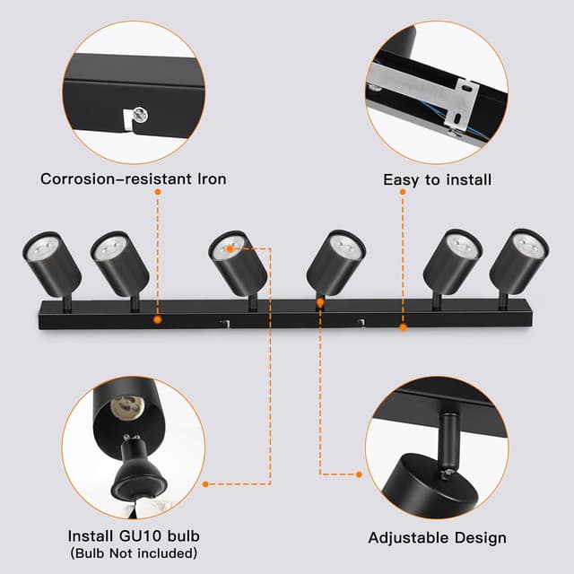 Detalle de Ketom 6 faretti da soffitto orientabili GU10 nero opaco (plafoniera)