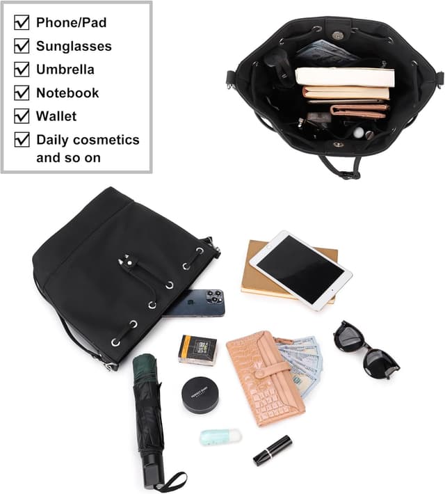 Detalle 2 de AFKOMST Bucket Bag for Women with Drawstring Closure and Adjustable Shoulder Strap