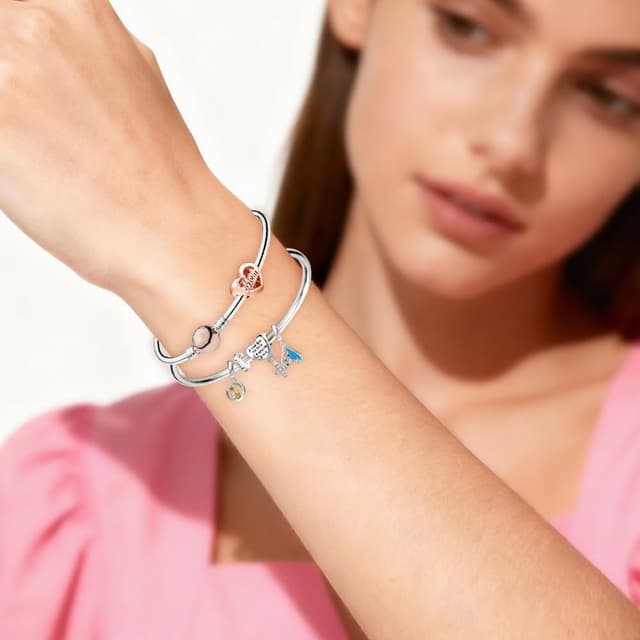 Detalle 2 de LMLMECREA Damen Charm-Armband aus 925 Sterling Silber mit Roségoldfarbenem Rundverschluss (Bettelarmband)