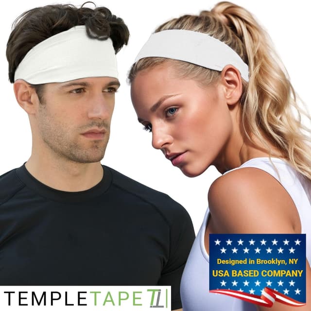 Detalle de Temple Tape sweatbands (Temp Dry Technology) — stretch, breathable, non-slip headbands for running and workouts