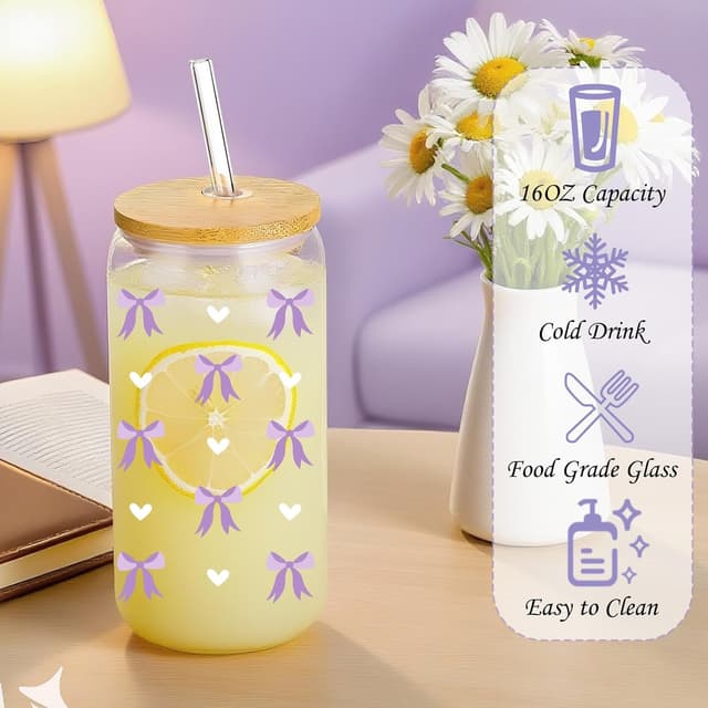 Detalle de Xourspaty Geschenkbox für Mädchen & Teenager (9–16 Jahre) mit Glasbecher, Strohhalm & Deckel sowie Deko-Set