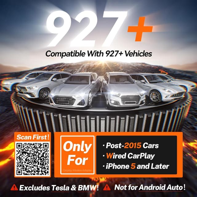 Detalle de Wireless CarPlay Adapter (60% Smaller) with 3X Auto-Connect, No Latency Plug & Play Mini Dongle for iPhone 5–17 (Deep Black)