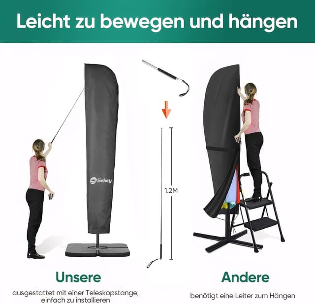 Thumbnail 4 de Sekey custodia per ombrello a lampione 265×48/70 cm in poliestere impermeabile e anti-UV