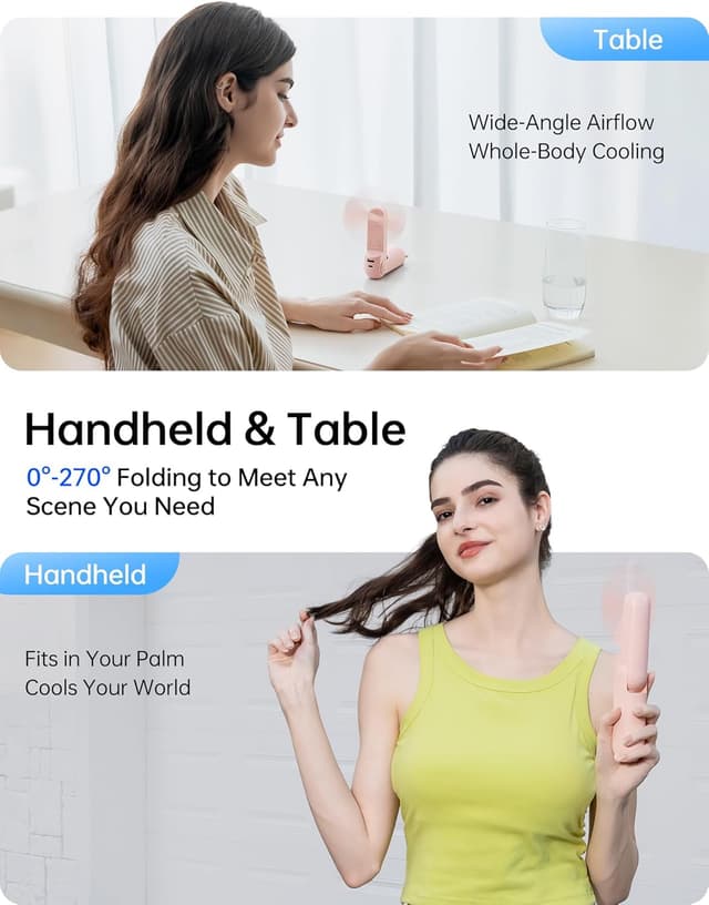 Detalle de JISULIFE handheld fan with 4500 mAh power bank (max 37 hours runtime) – pink