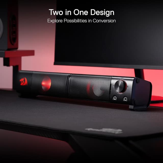 Detalle de Redragon GS550 Orpheus 2.0 Channel PC Gaming Sound Bar Speakers (USB powered, 3.5mm, red backlit)