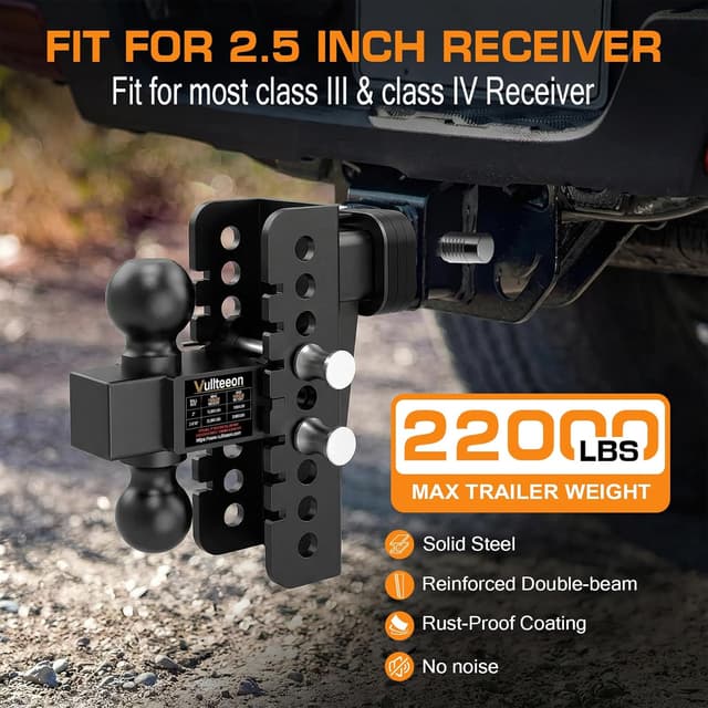 Detalle de Vullteeon Adjustable Trailer Hitch (6-Inch Drop/Rise) for 2.5-Inch Receiver up to 22,000 LBS GTW