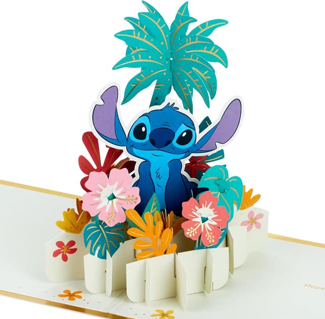 Detalle de Hallmark Disney Lilo & Stitch carte pop-up 3D avec fleurs hawaïennes dorées, pour toutes les occasions