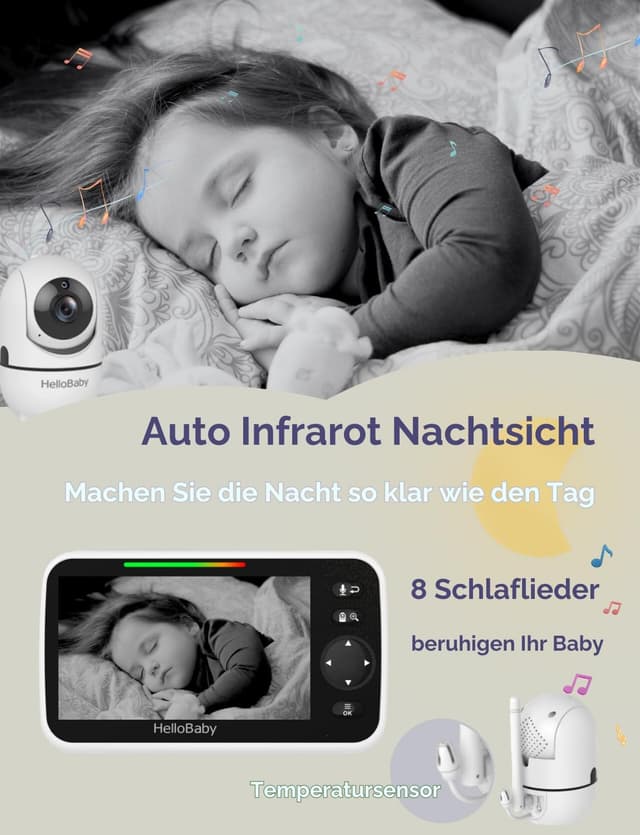 Thumbnail 4 de HelloBaby HB6550 Babyphone Kamera mit 3500 mAh Akku 5 Zoll Bildschirm