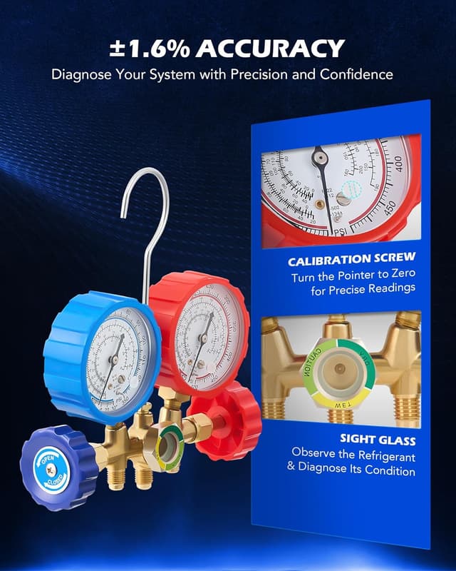 Detalle de Orion Motor Tech 3-Way AC Diagnostic Manifold Gauge Set (R134A, R12, R22, R502) with 5FT Hoses