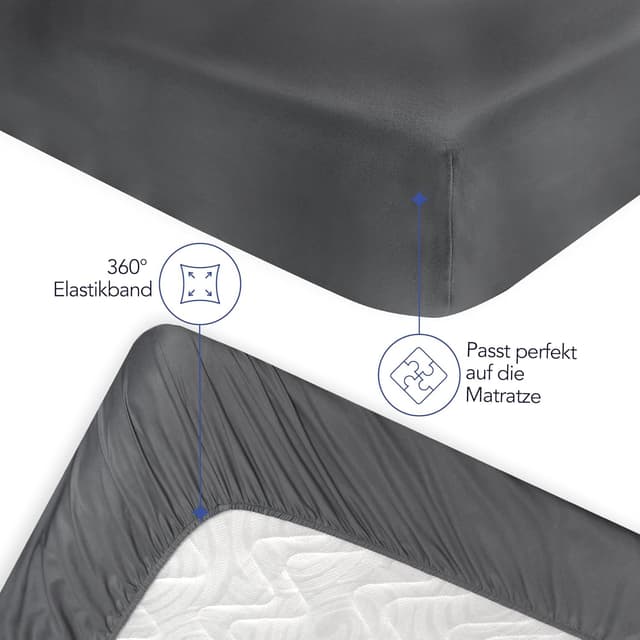 Detalle de Dreamzie Spannbettlaken 200x200 cm (hoher Steg bis 33 cm) aus 100% Mikrofaser, dunkelgrau, Oeko-Tex geprüft