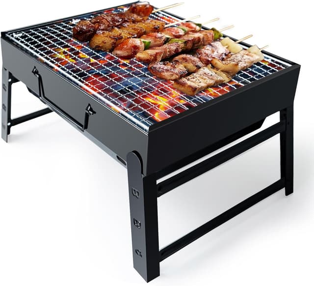 Detalle de iHomara portable foldable charcoal BBQ grill (stainless steel) for picnic, camping and garden