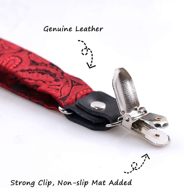 Detalle de Alizeal Boys Adjustable Floral Paisley Pre-tied Bow Tie & Y Shape 3 Clips Braces Set