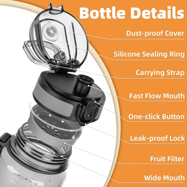 Detalle de Sports water bottle 1L with time marks