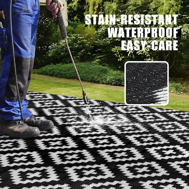 Detalle 1 de Homcomodar Outdoor Rug Reversible 245x305cm (Black) UV resistant polypropylene camping mat