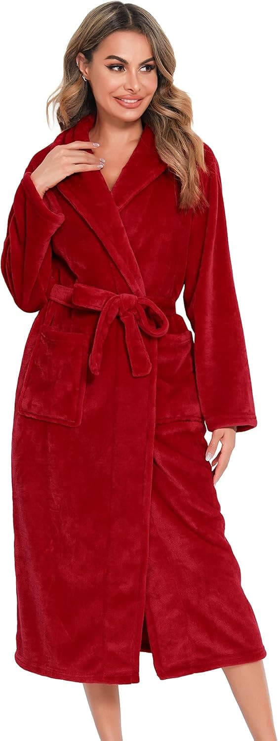 Detalle de Peignoir polaire à capuche pour femme Vlazom, flanelle douce et chaude