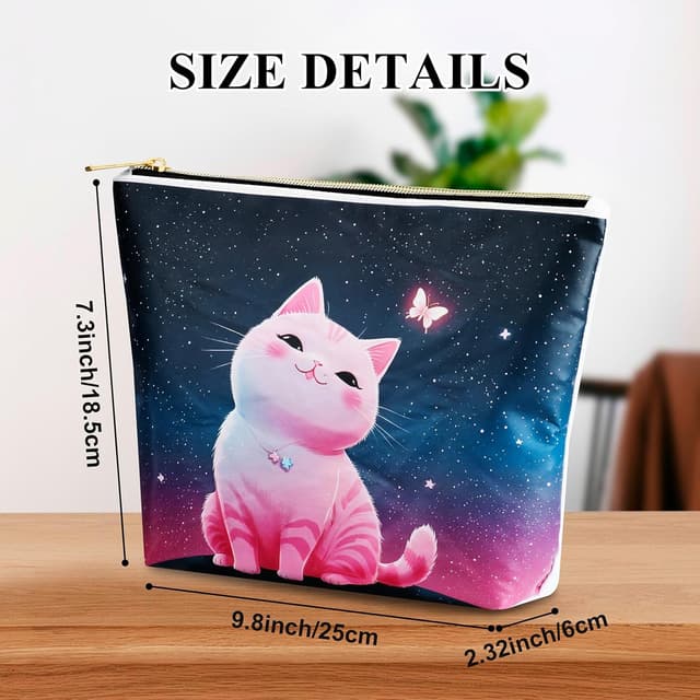 Detalle 2 de BuyCard Cat-Themed Starry Sky Pink Cat Makeup Gift Bag with Zipper